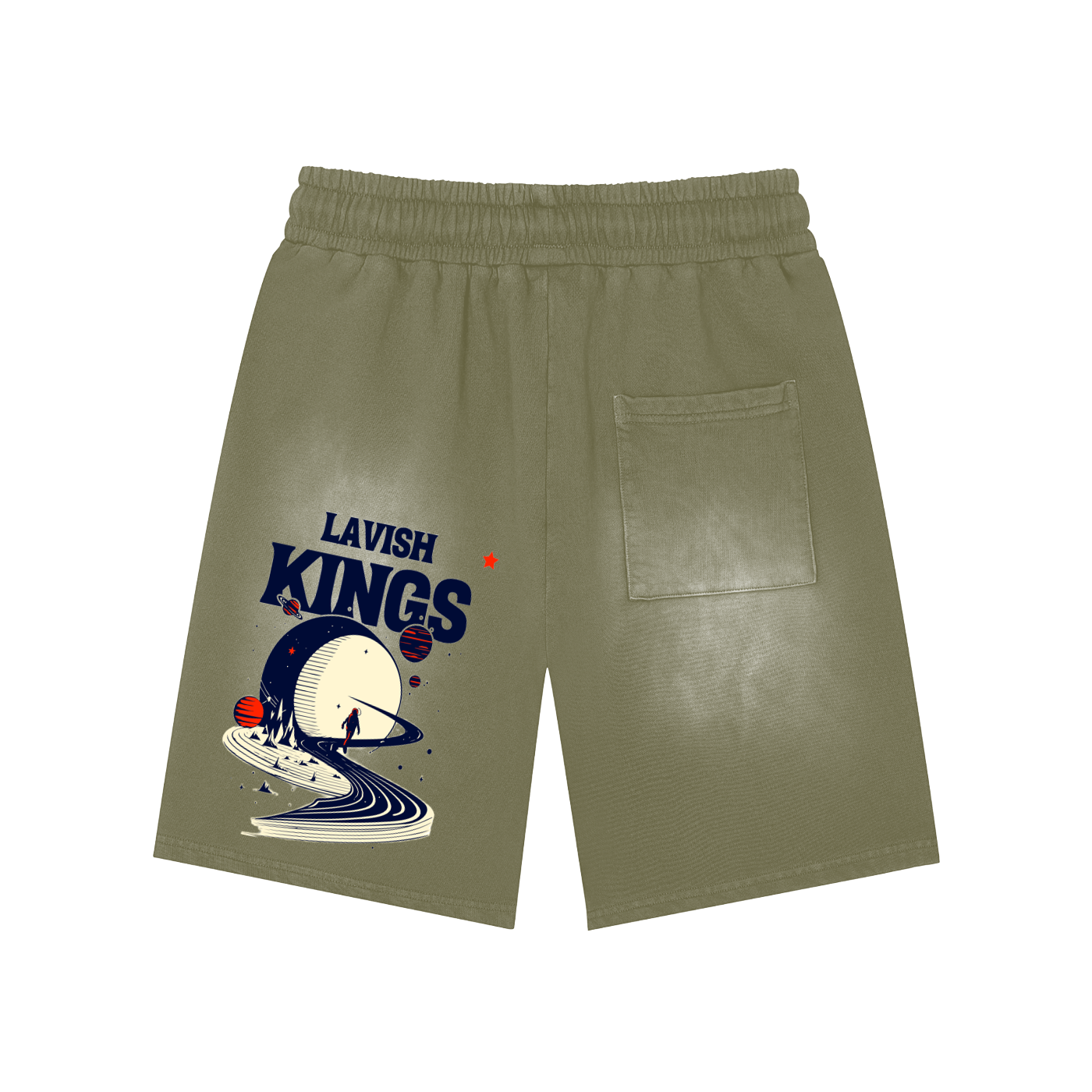 Rectangle Patch Monkey Washed Shorts