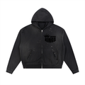 Sun Fade Frayed Raw Edge Fleece Zip Hoodie