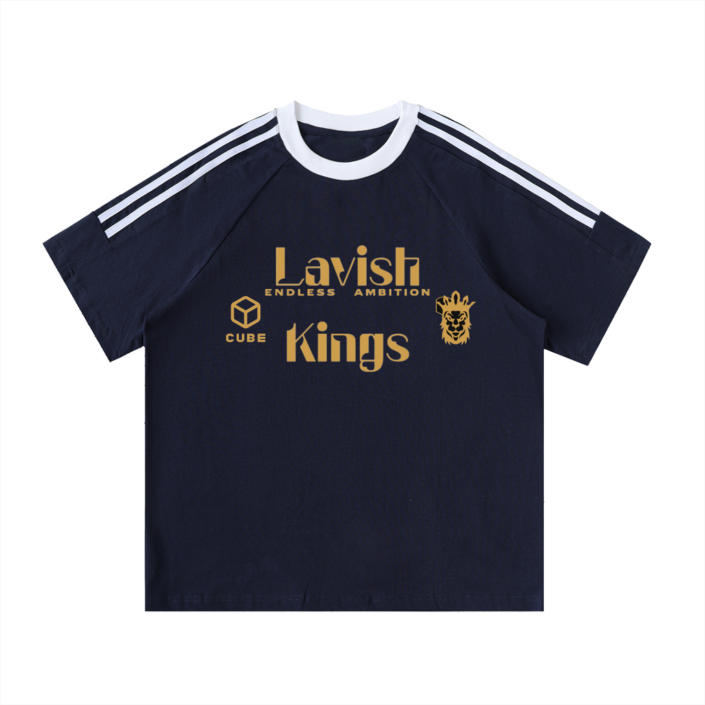 Contrast Tape Crewneck Cotton T-Shirt - LavishKings