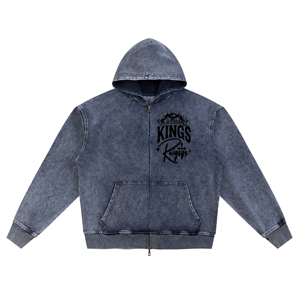 Snow Wash Oversized Zip-Up Hoodie - LavishKings