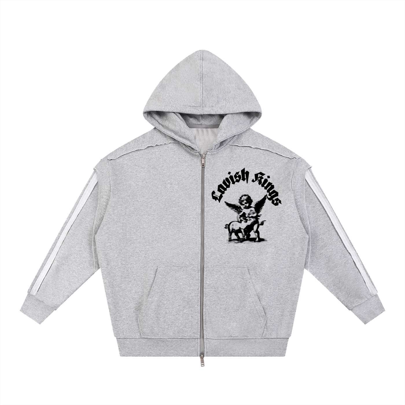 Contrast Tape Raw Edge Double Layered Zip Hoodie