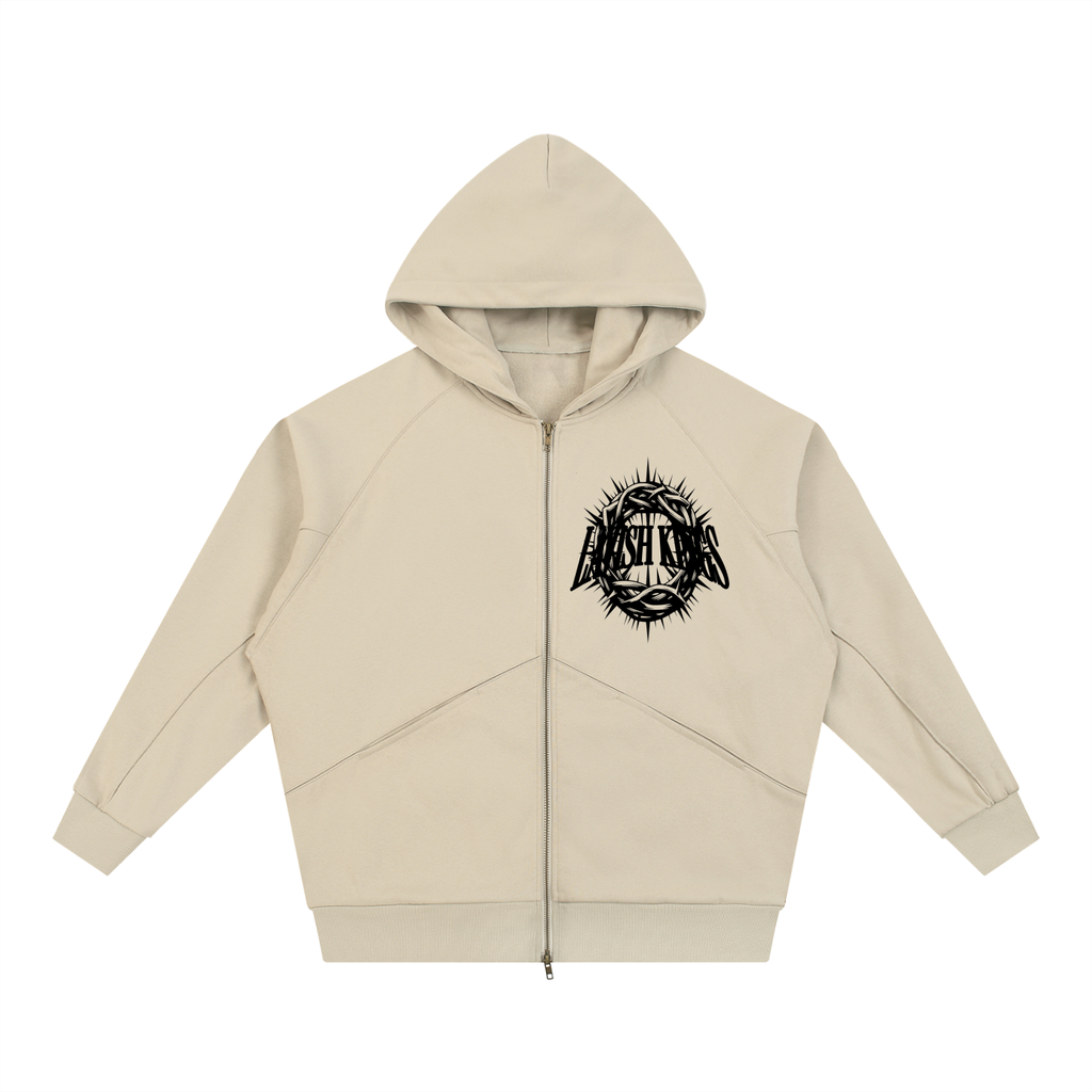 Dolman Sleeve Zip-Through Fleece  Hoodie - LavishKings