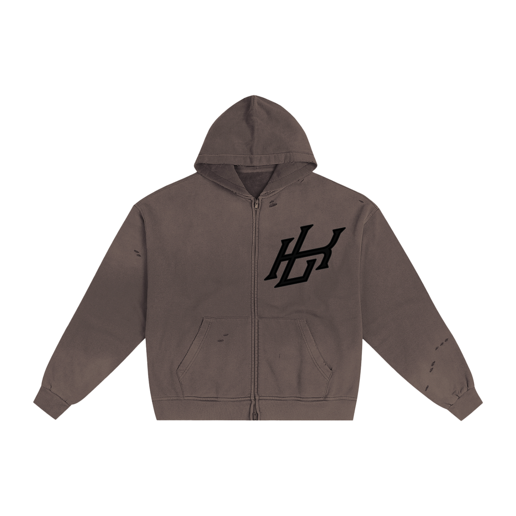 Hand-Frayed Sunfade Zip Hoodie - LavishKings