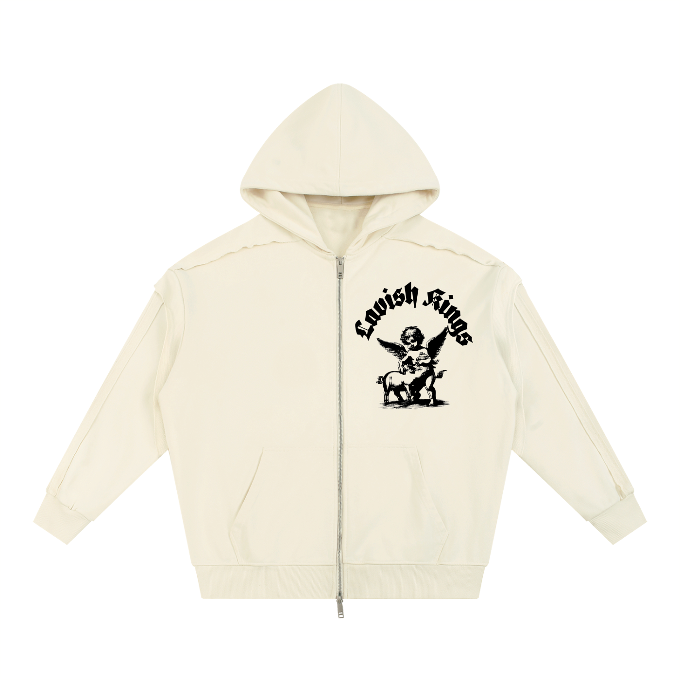 Contrast Tape Raw Edge Double Layered Zip Hoodie