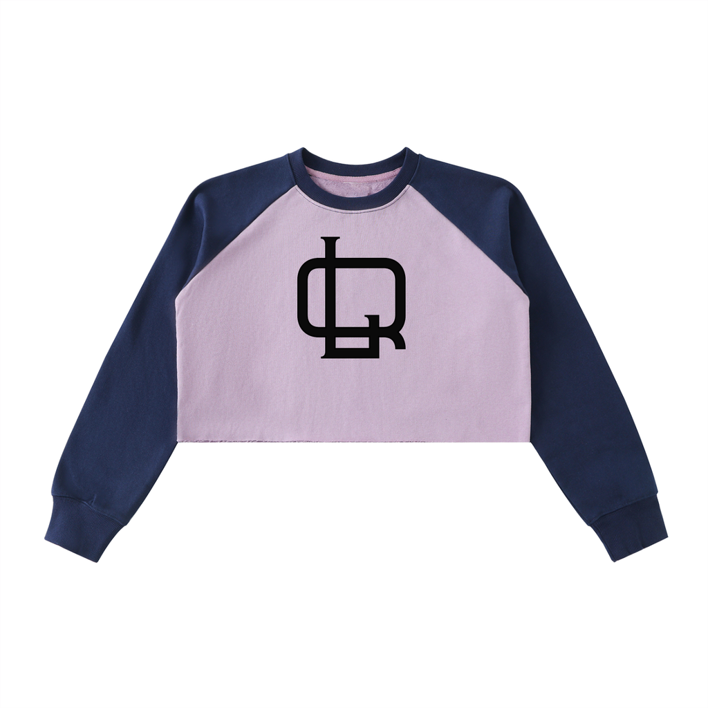 Raw-Hem Color-Block Raglan Crop Sweatshirt - LavishKings