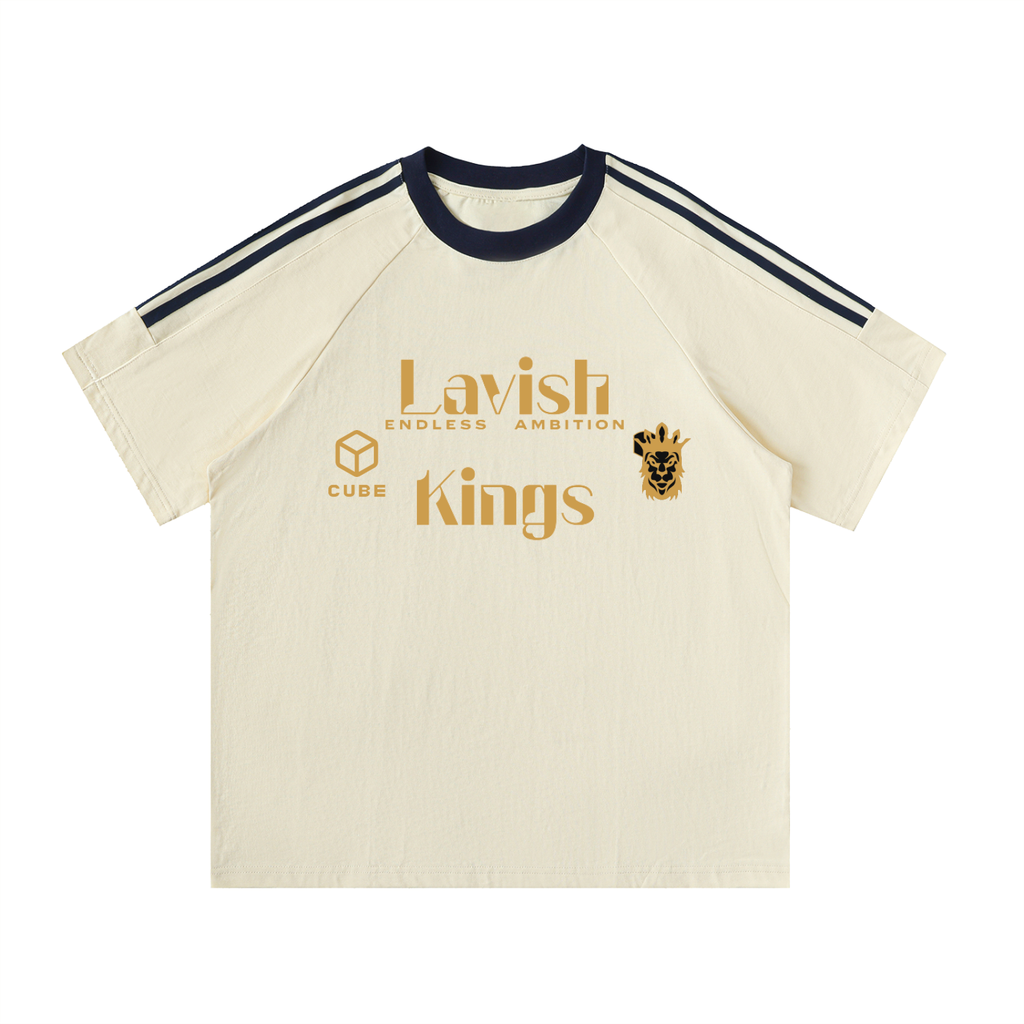 Contrast Tape Crewneck Cotton T-Shirt - LavishKings