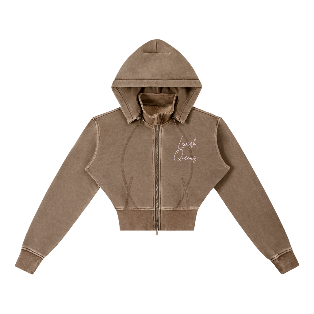 Vintage Washed Cropped Fleece Hoodie - LavishKings