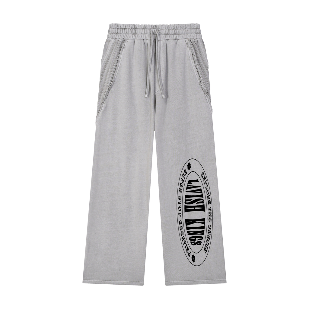 Snow Washed Tape Raw Edge Sweatpants - LavishKings