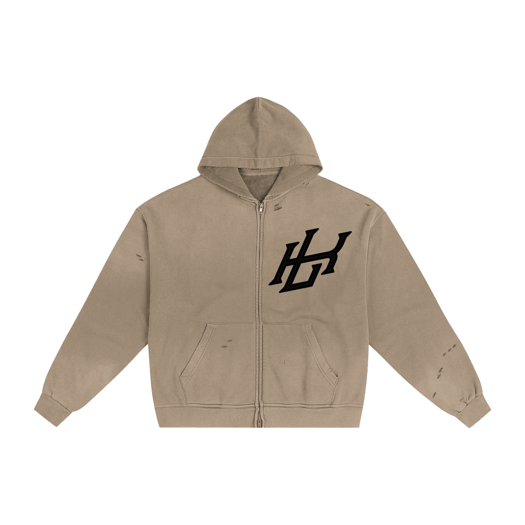 Hand-Frayed Sunfade Zip Hoodie - LavishKings