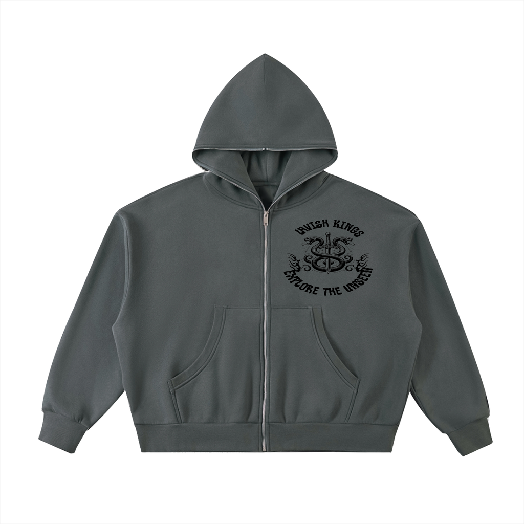 Fleeced Full-Zip Boxy Hoodie - LavishKings