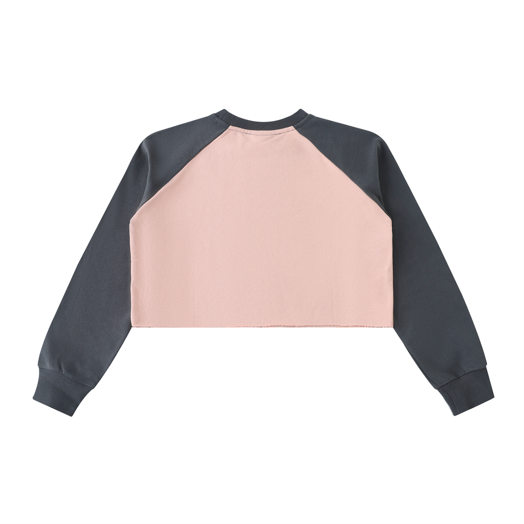 Raw-Hem Color-Block Raglan Crop Sweatshirt - LavishKings