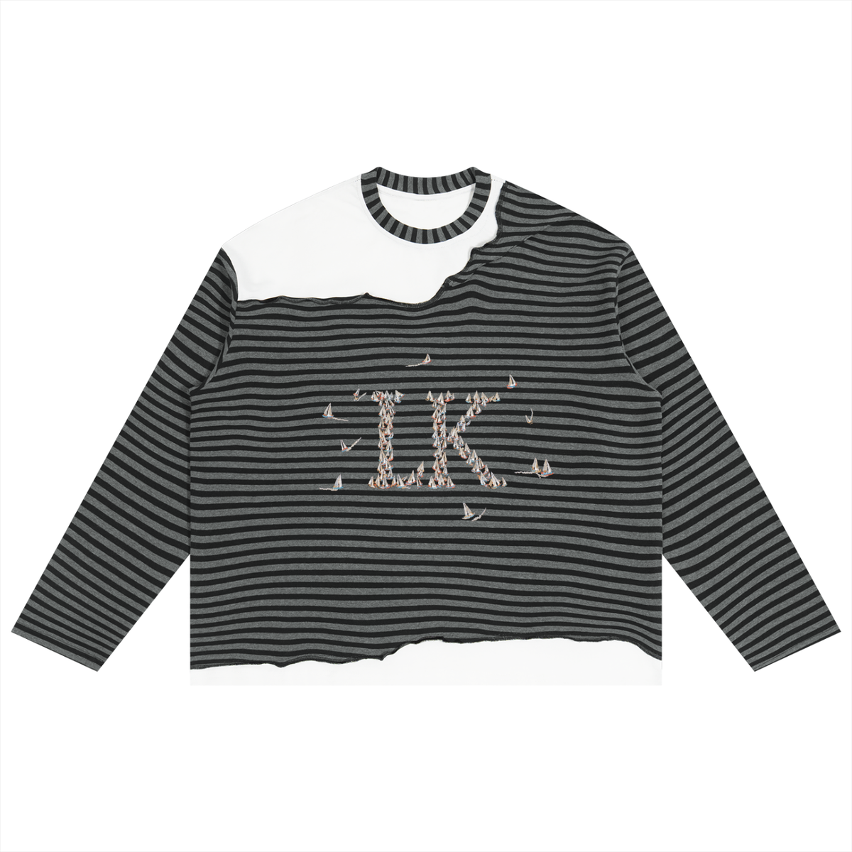 Unisex Striped Panel Boxy Long Sleeve T-Shirt