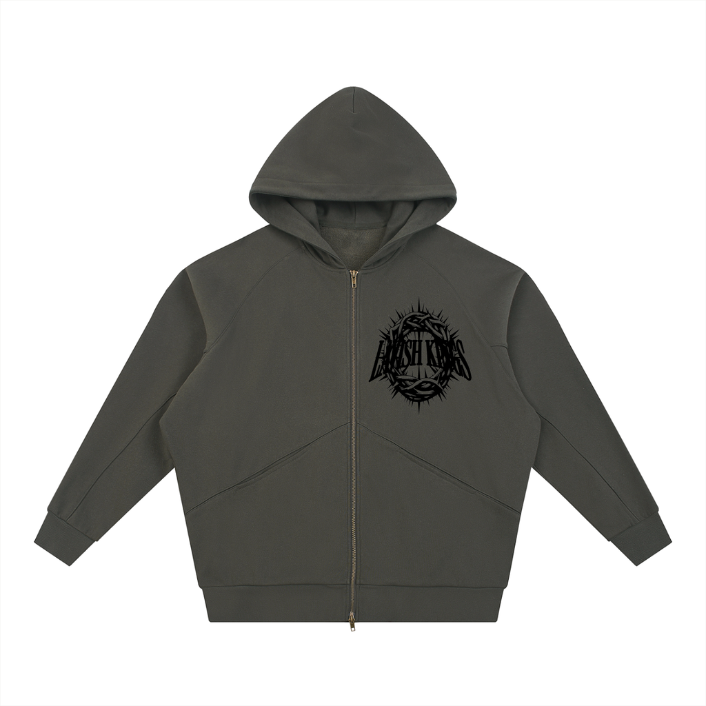 Dolman Sleeve Zip-Through Fleece  Hoodie - LavishKings
