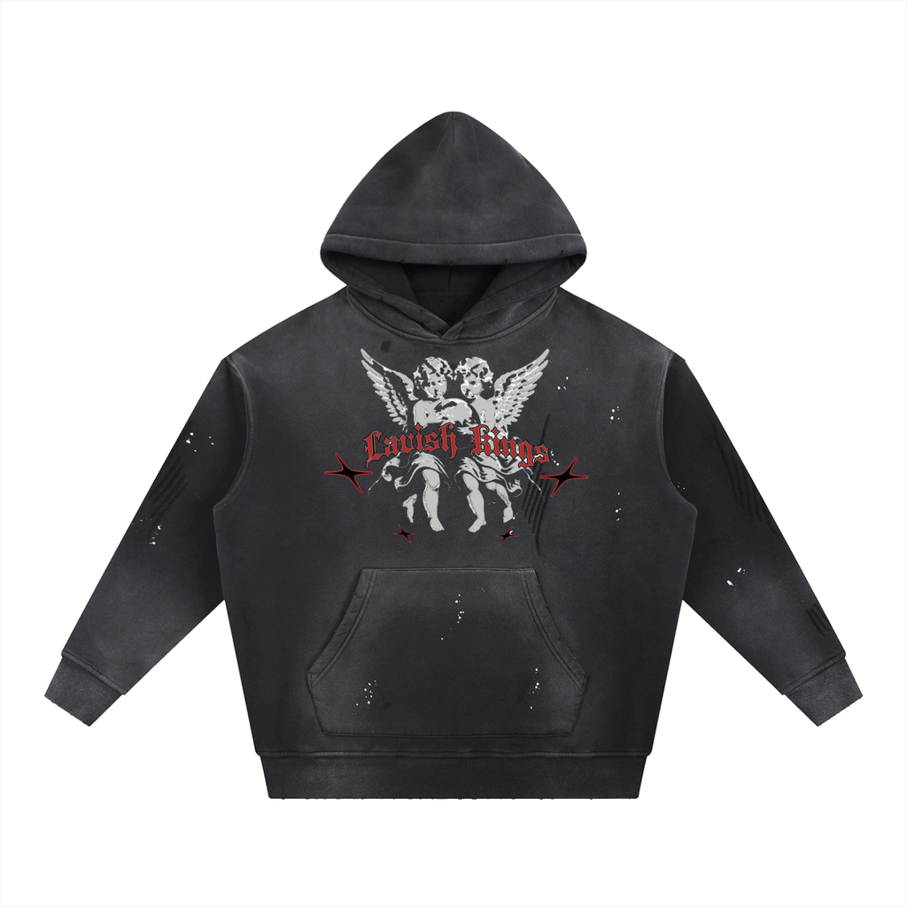 Vintage Washed Frayed Fleece Hoodie