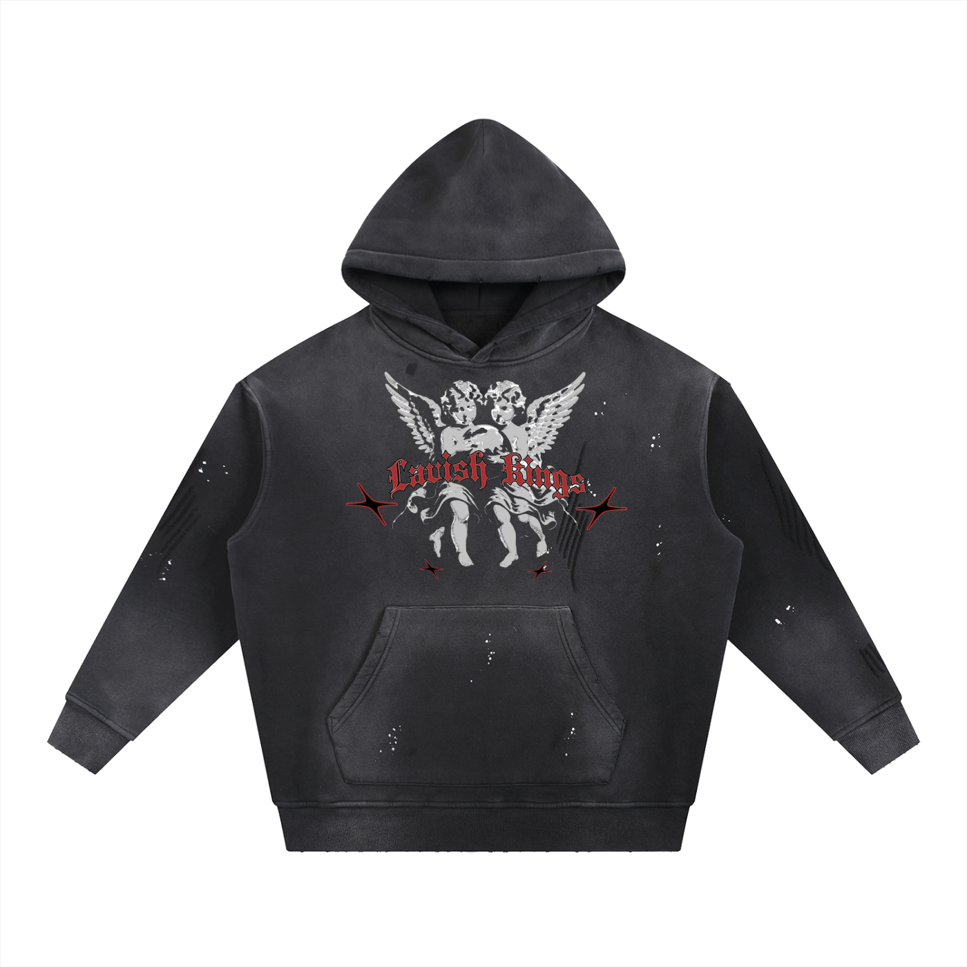 Vintage Washed Frayed Fleece Hoodie