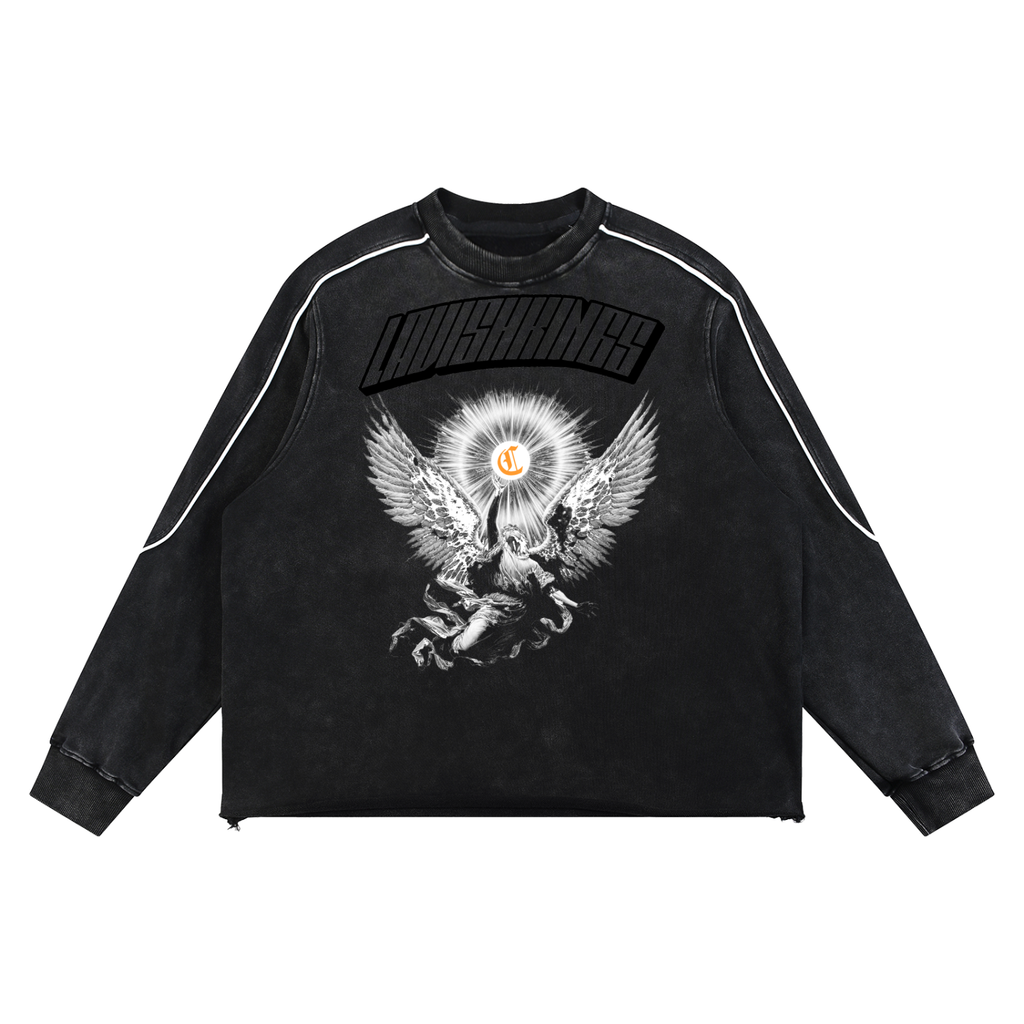 Mineral Wash Piping Raw Hem Sweatshirt - LavishKings