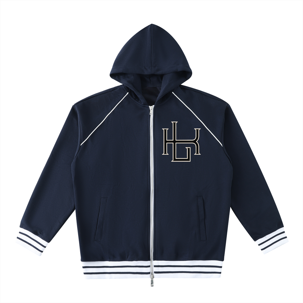 Striped Trim Zip-Up Hoodie - LavishKings