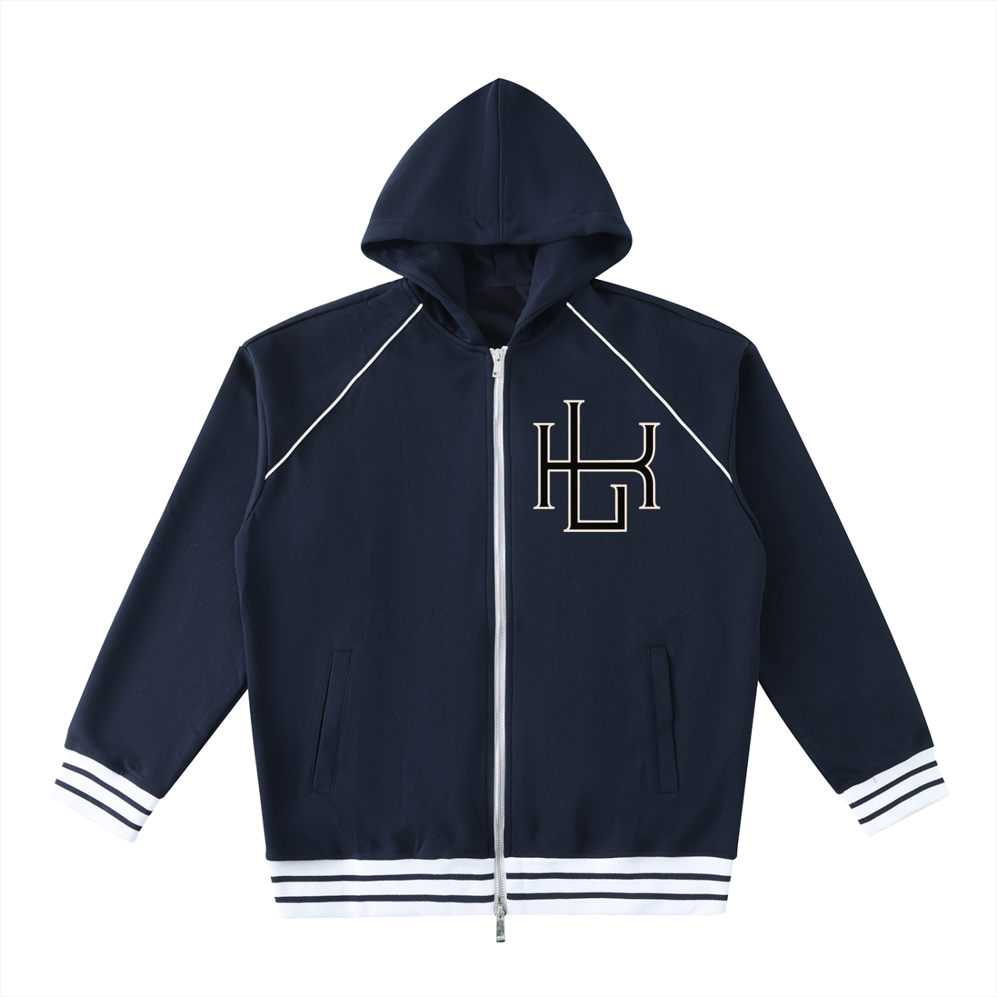 Striped Trim Zip-Up Hoodie