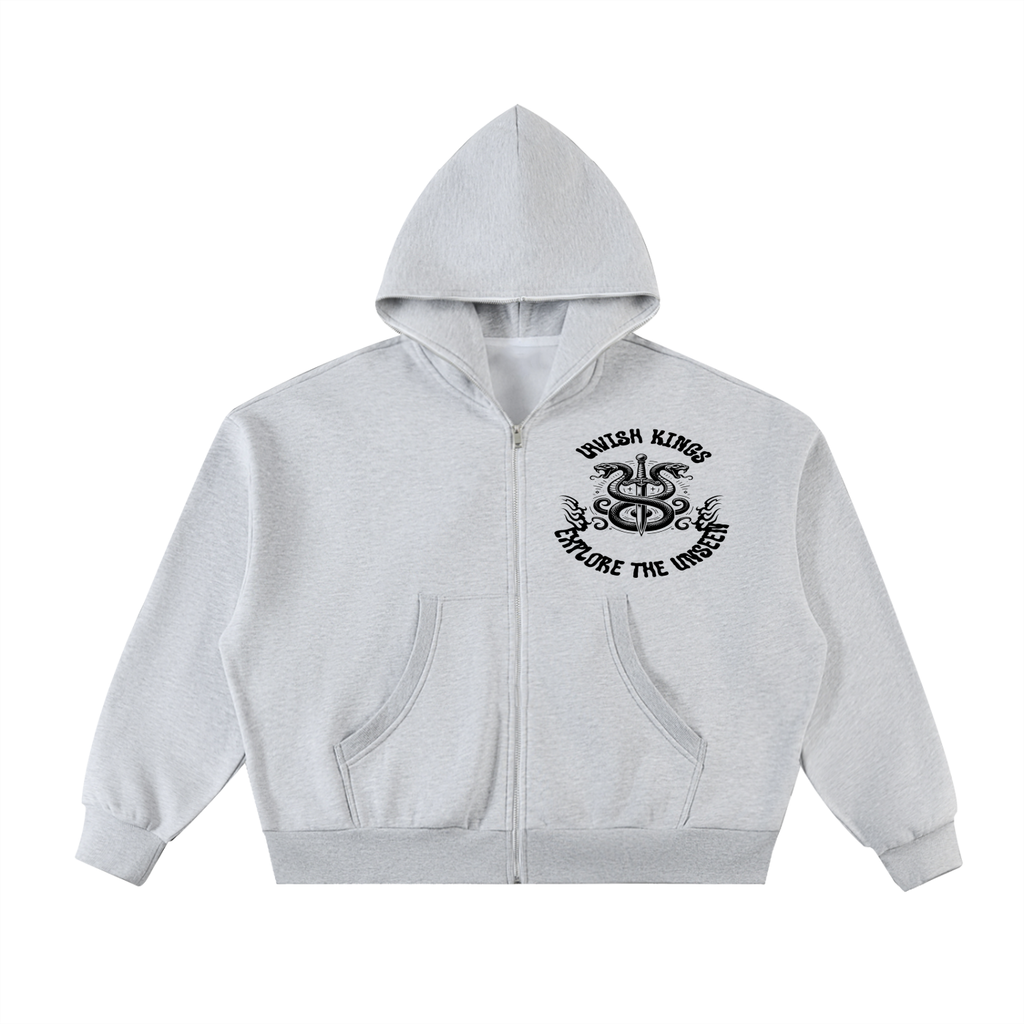 Fleeced Full-Zip Boxy Hoodie - LavishKings