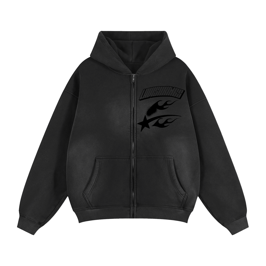 Sunfade Two-way Zipper Boxy Fleece Hoodie - LavishKings