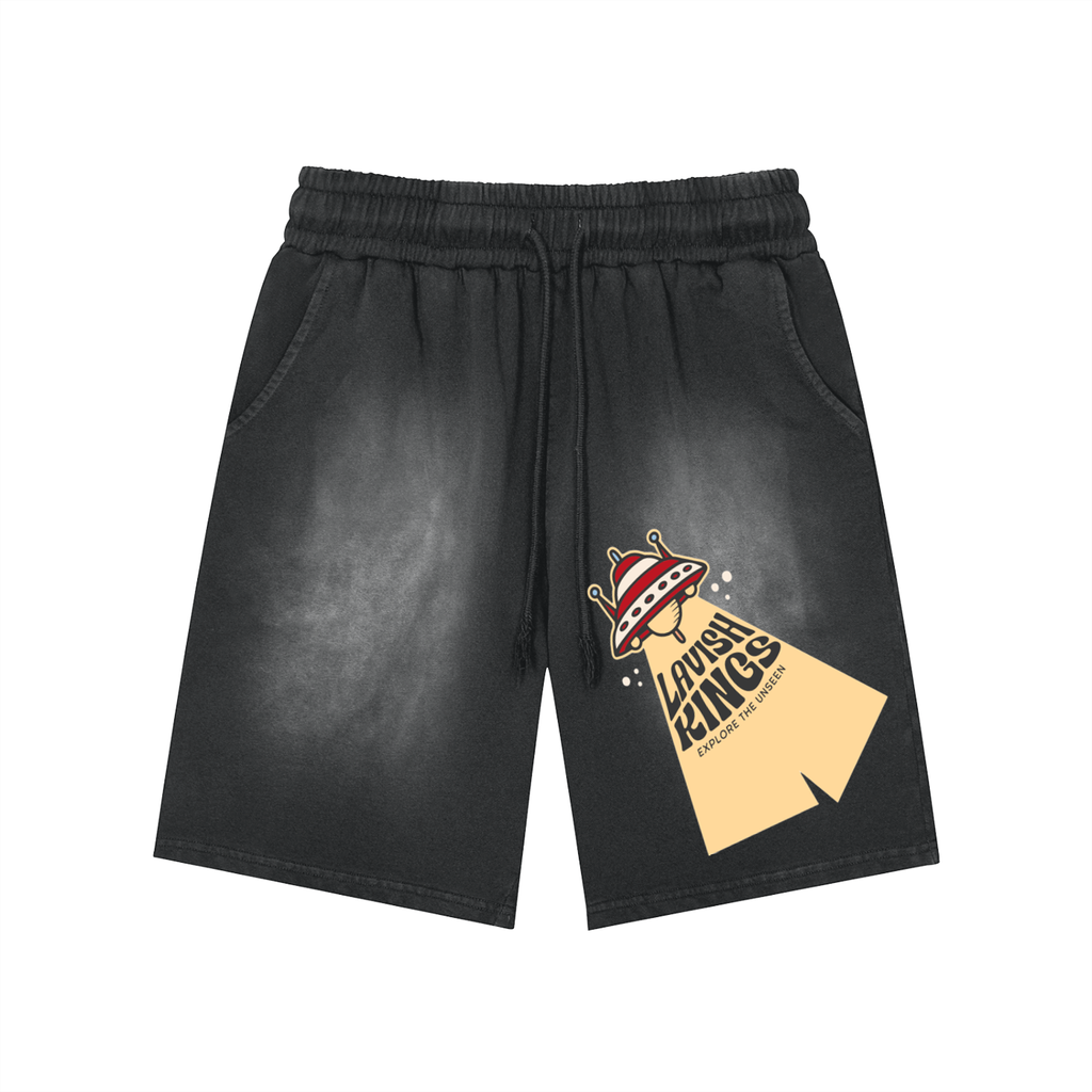 Rectangle Patch Monkey Washed Shorts