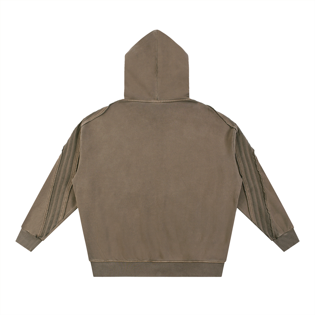 Snow Washed Tape Raw Edge Zip Hoodie - LavishKings