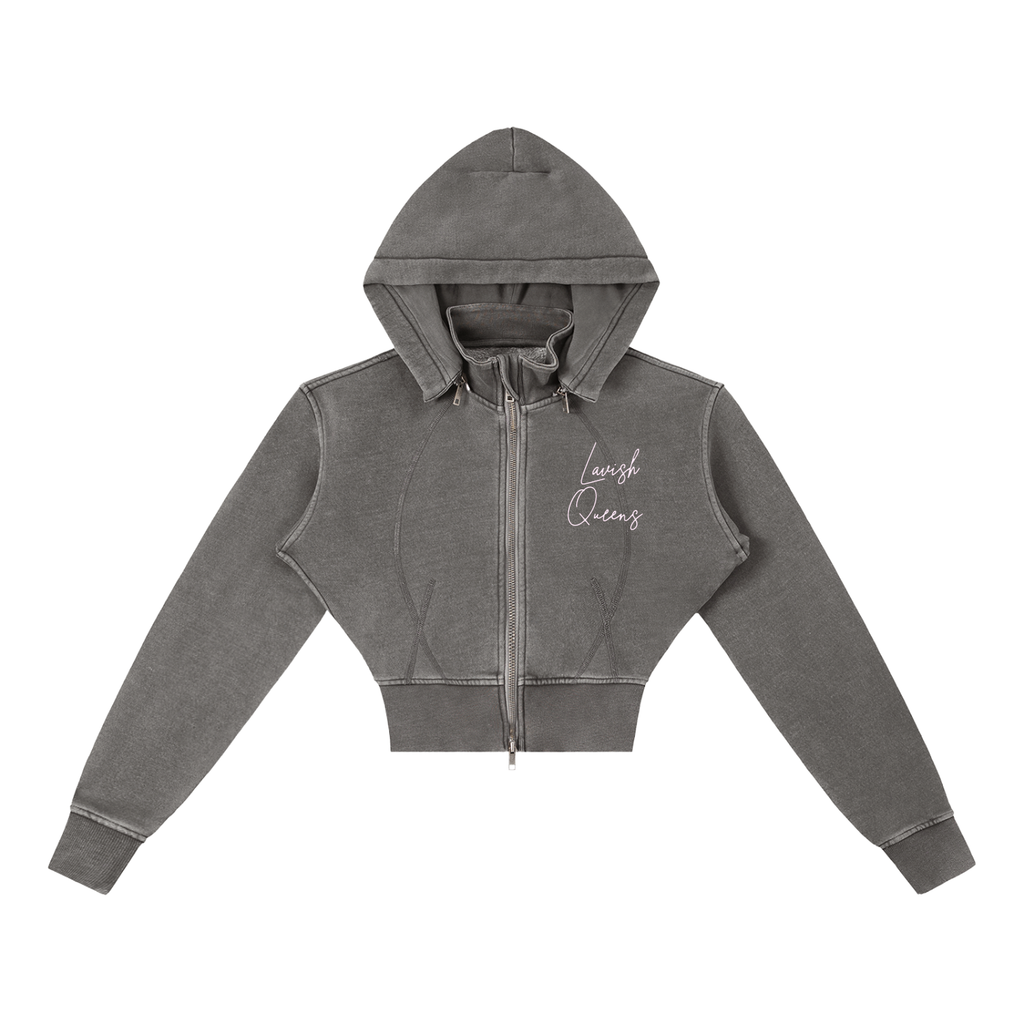 Vintage Washed Cropped Fleece Hoodie - LavishKings