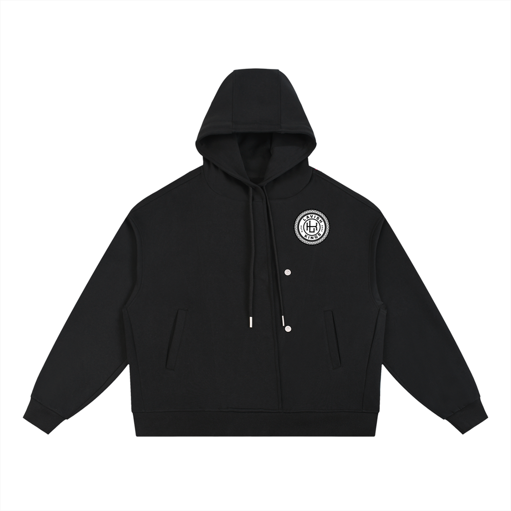 Boxy Button Placket Hoodie