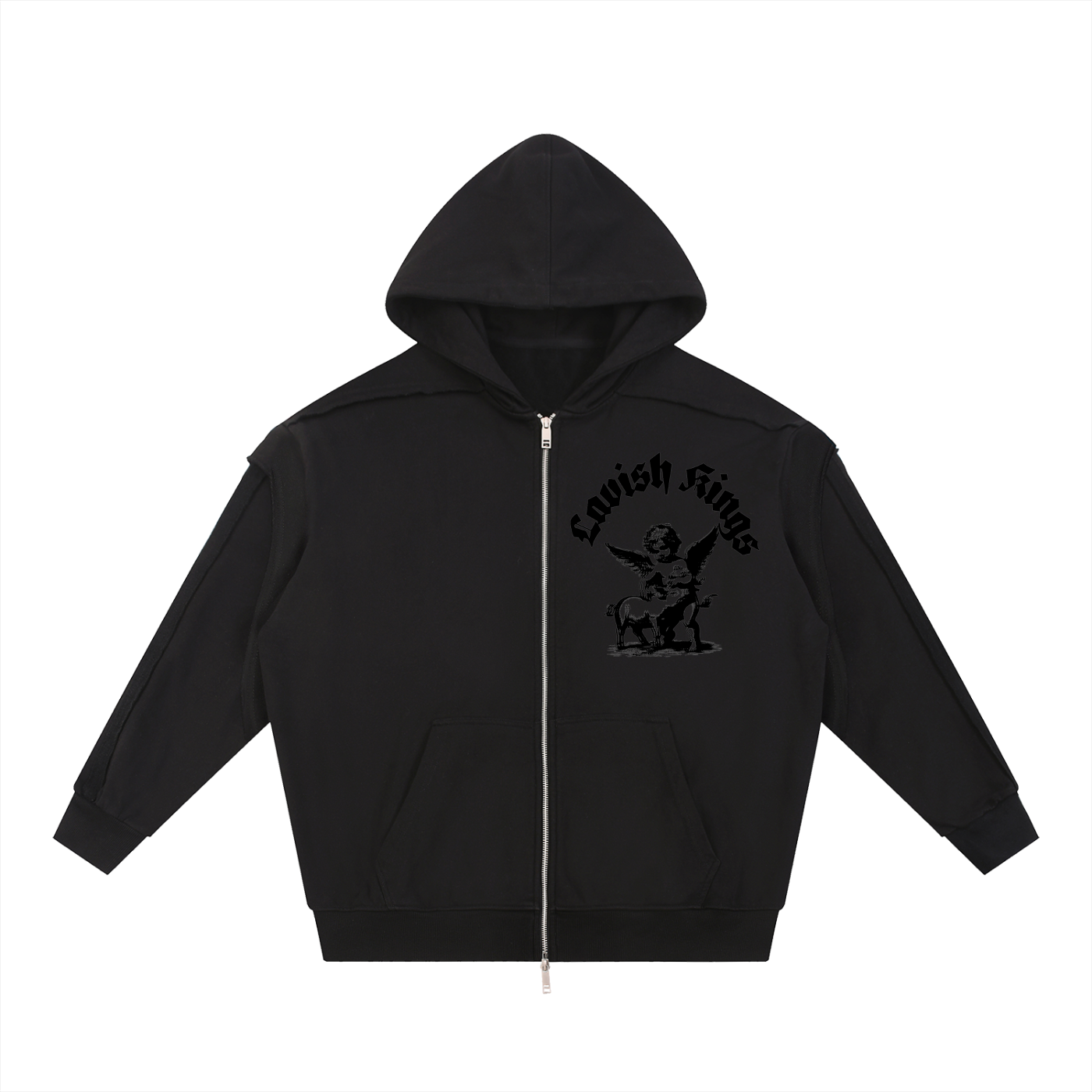 Contrast Tape Raw Edge Double Layered Zip Hoodie