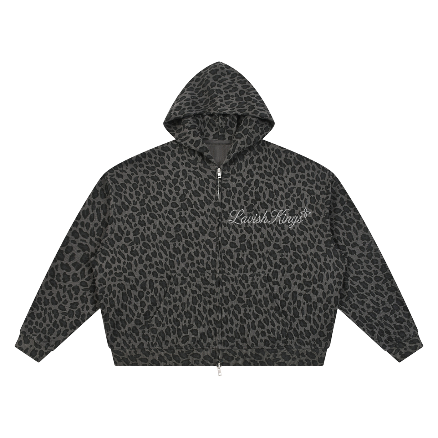 Unisex Leopard Print Waffle Full Zip Hoodie