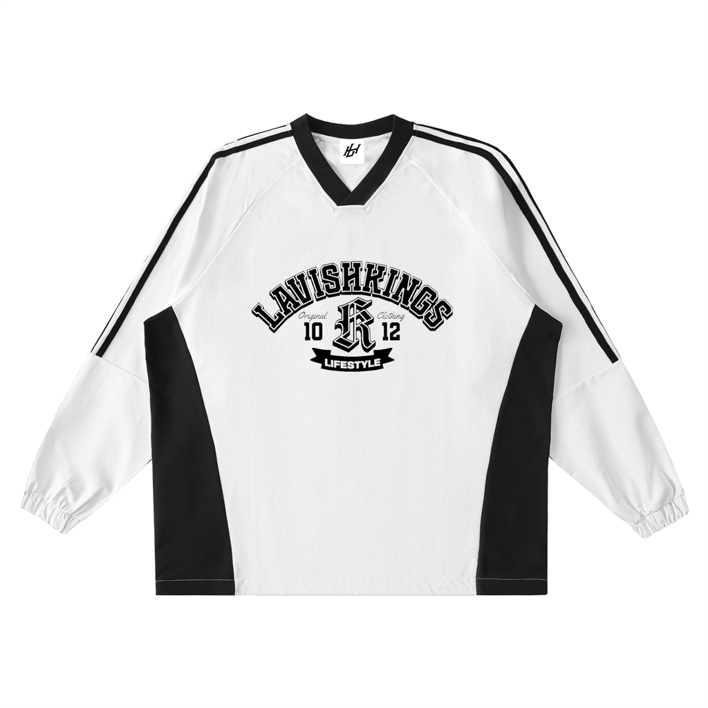 Color-Block V-Neck Long-Sleeve T-Shirt - LavishKings