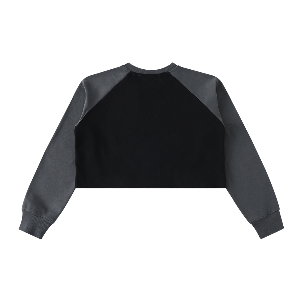 Raw-Hem Color-Block Raglan Crop Sweatshirt - LavishKings