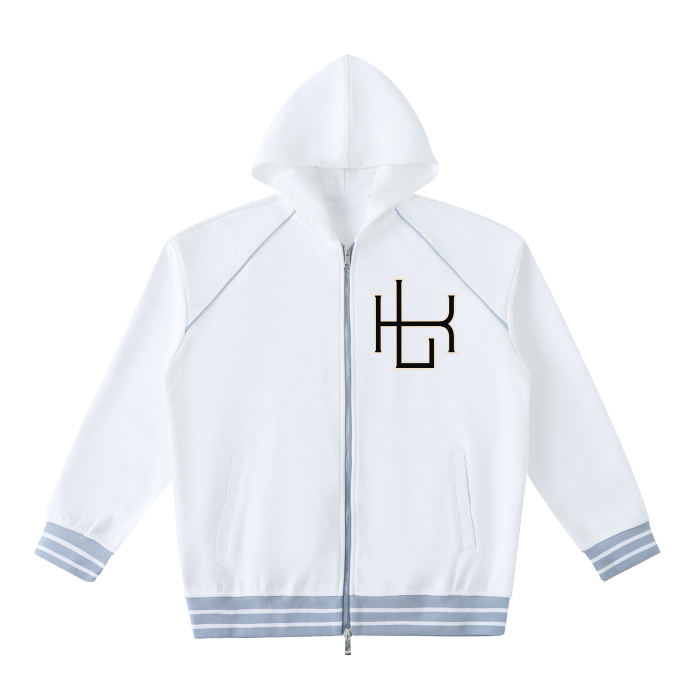 Striped Trim Zip-Up Hoodie