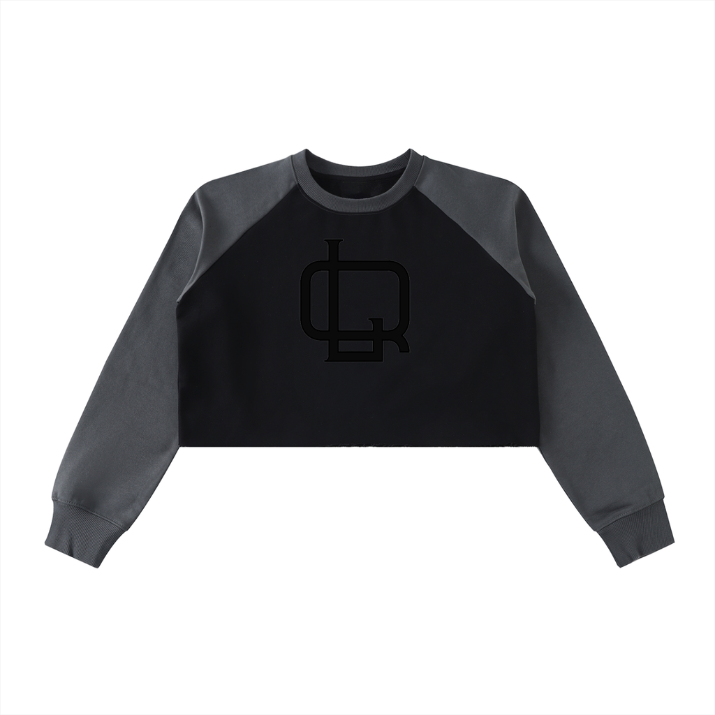 Raw-Hem Color-Block Raglan Crop Sweatshirt - LavishKings