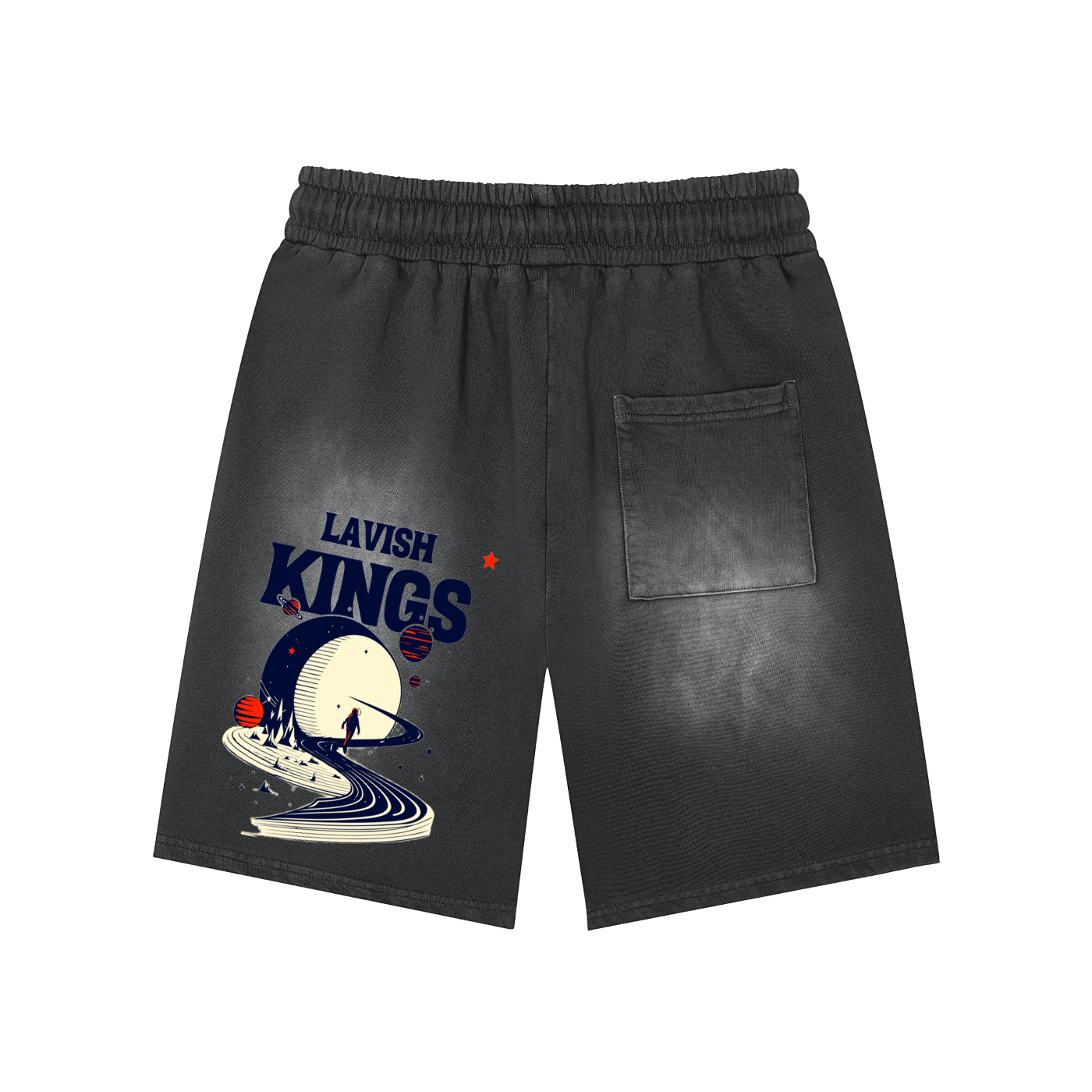 Rectangle Patch Monkey Washed Shorts