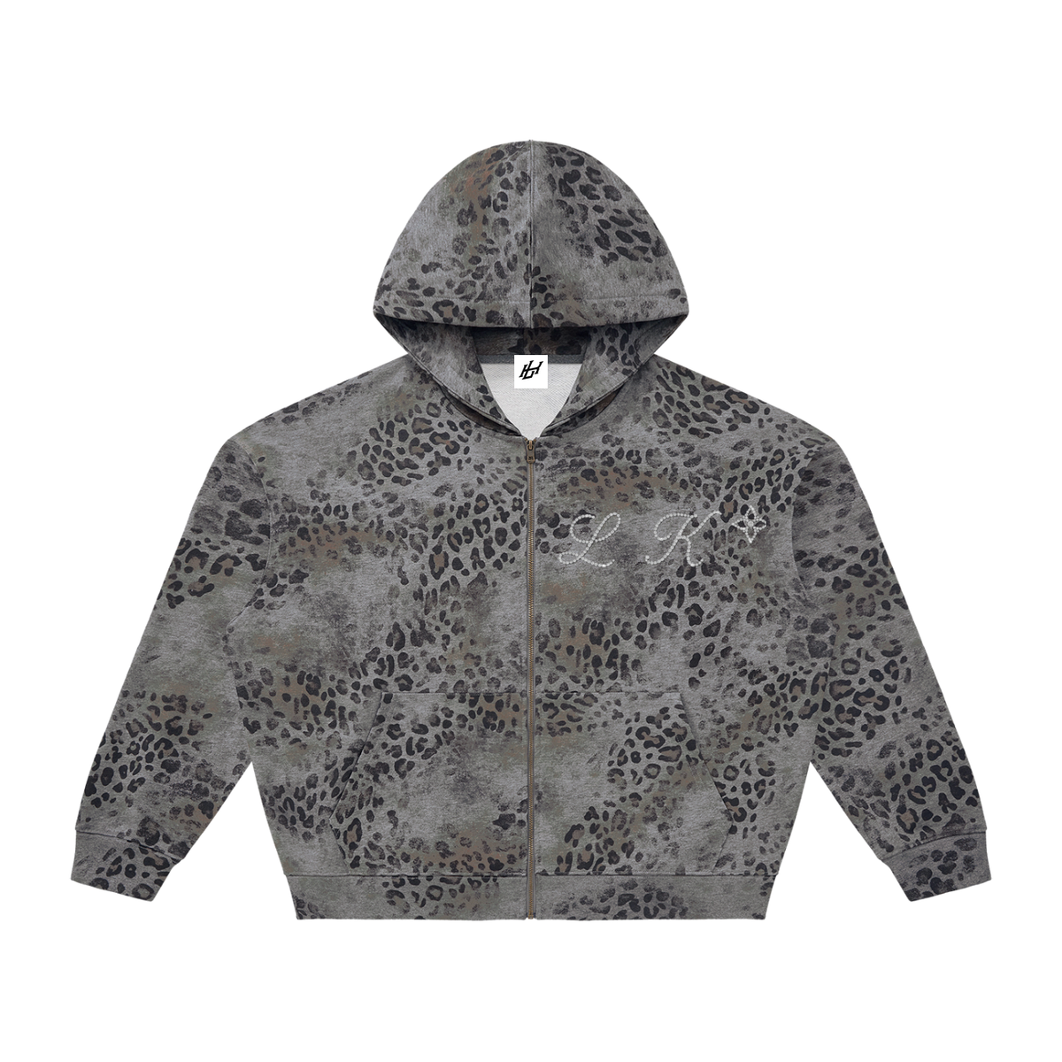 Unisex Vintage Wash Leopard Full Zip Hoodie