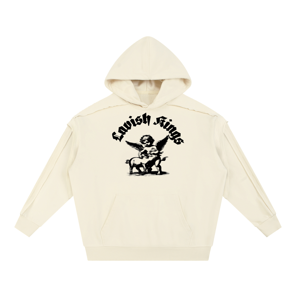Contrast Tape Raw Edge Double Layered Hoodie - LavishKings