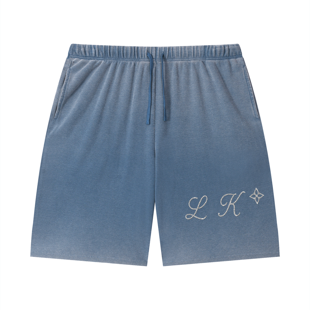 Unisex Vintage Wash Sunfade Waffle Raw Hem Shorts