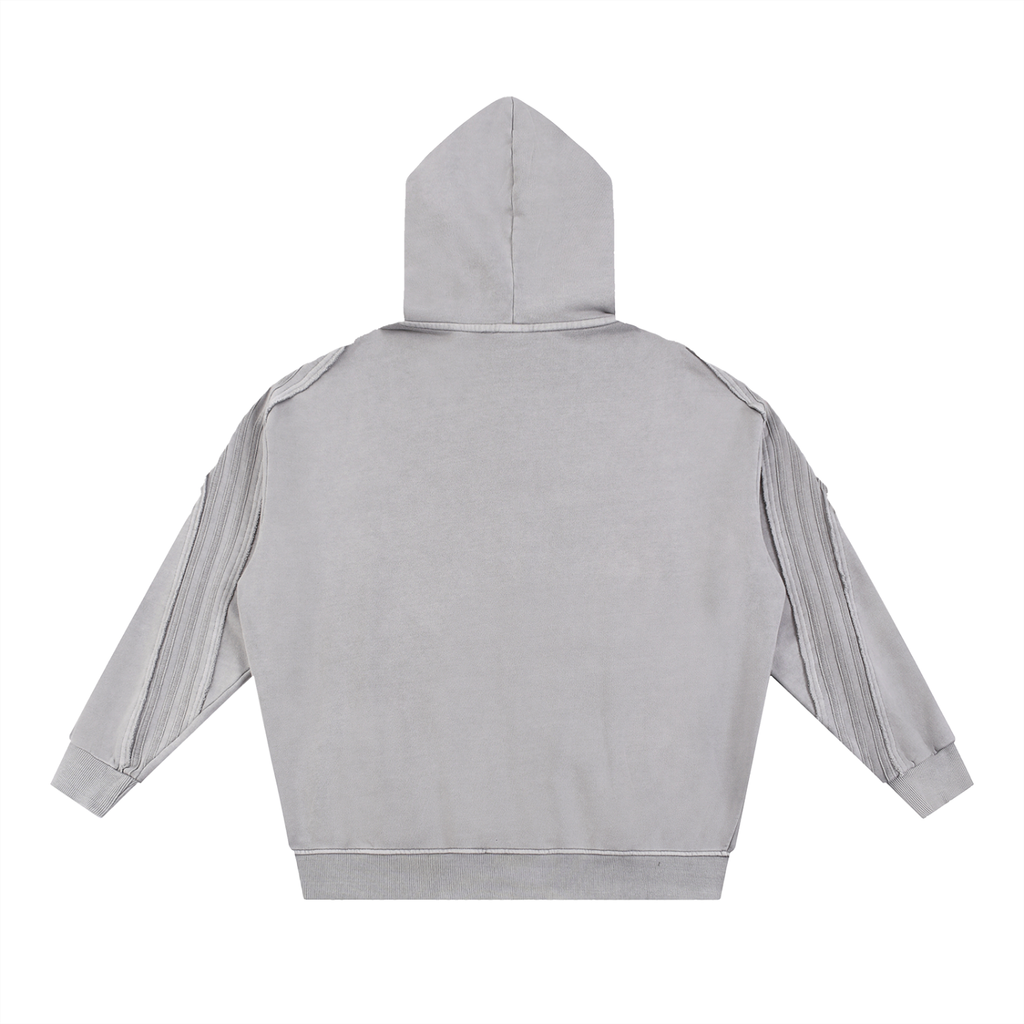Snow Washed Tape Raw Edge Zip Hoodie - LavishKings