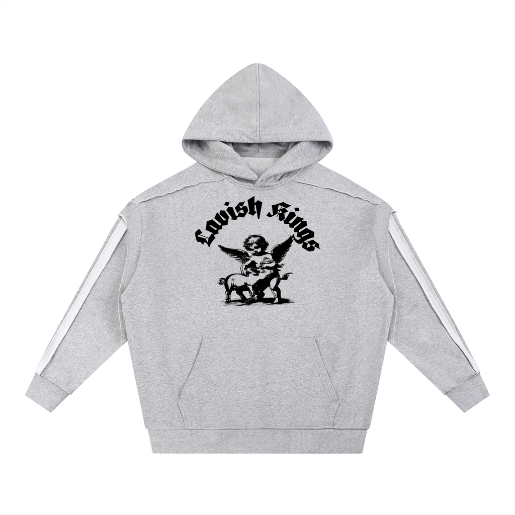 Contrast Tape Raw Edge Double Layered Hoodie - LavishKings