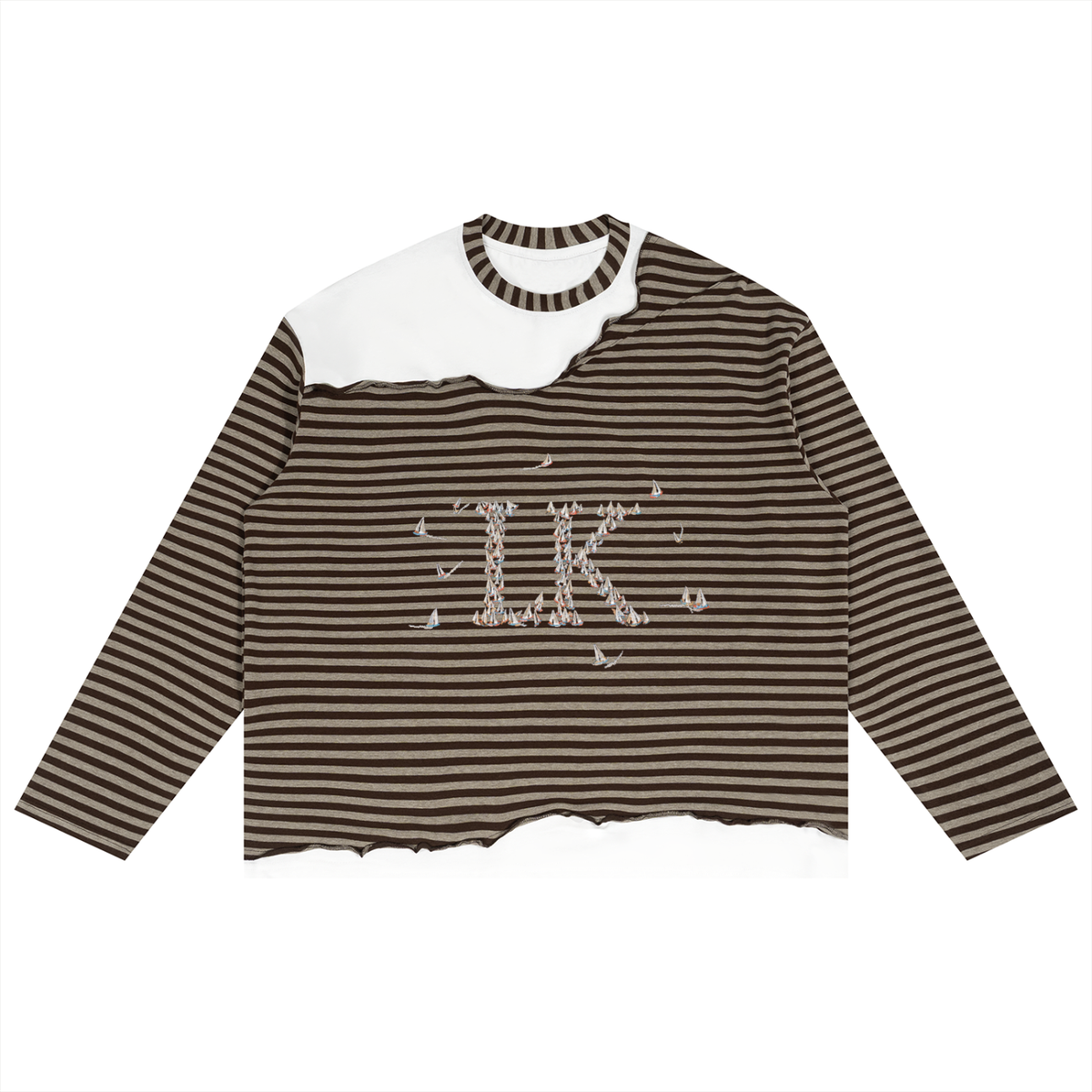 Unisex Striped Panel Boxy Long Sleeve T-Shirt