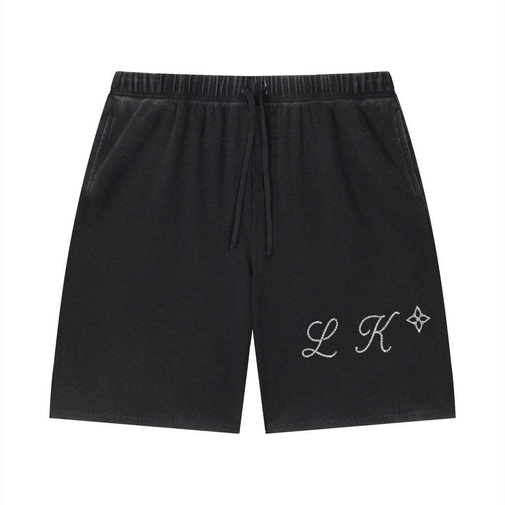 Unisex Vintage Wash Sunfade Waffle Raw Hem Shorts