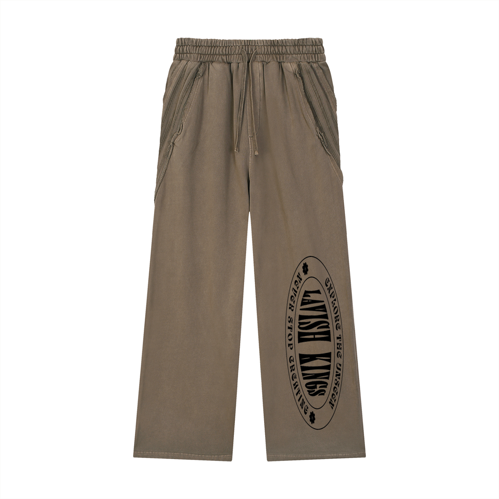 Snow Washed Tape Raw Edge Sweatpants - LavishKings