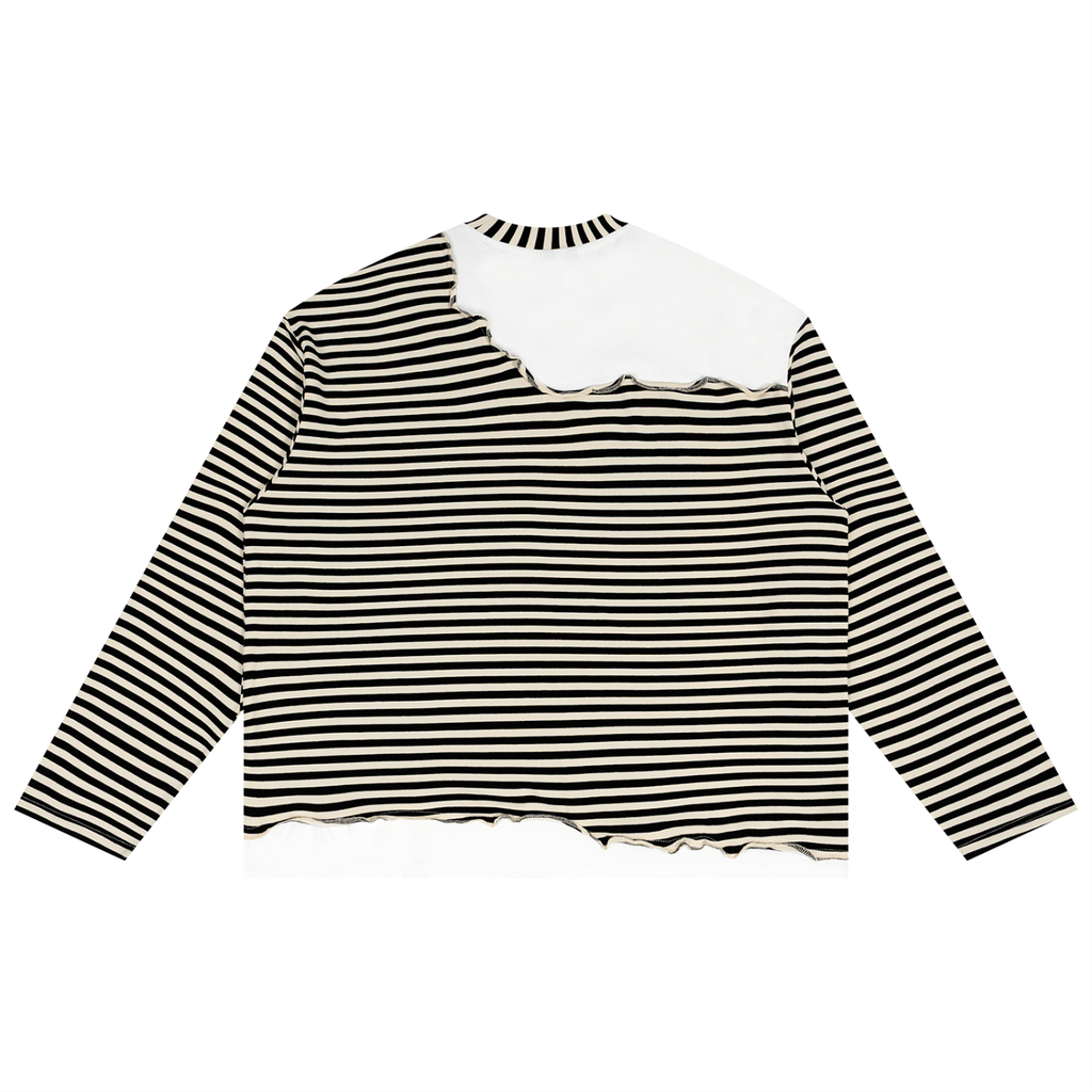 Unisex Striped Panel Boxy Long Sleeve T-Shirt