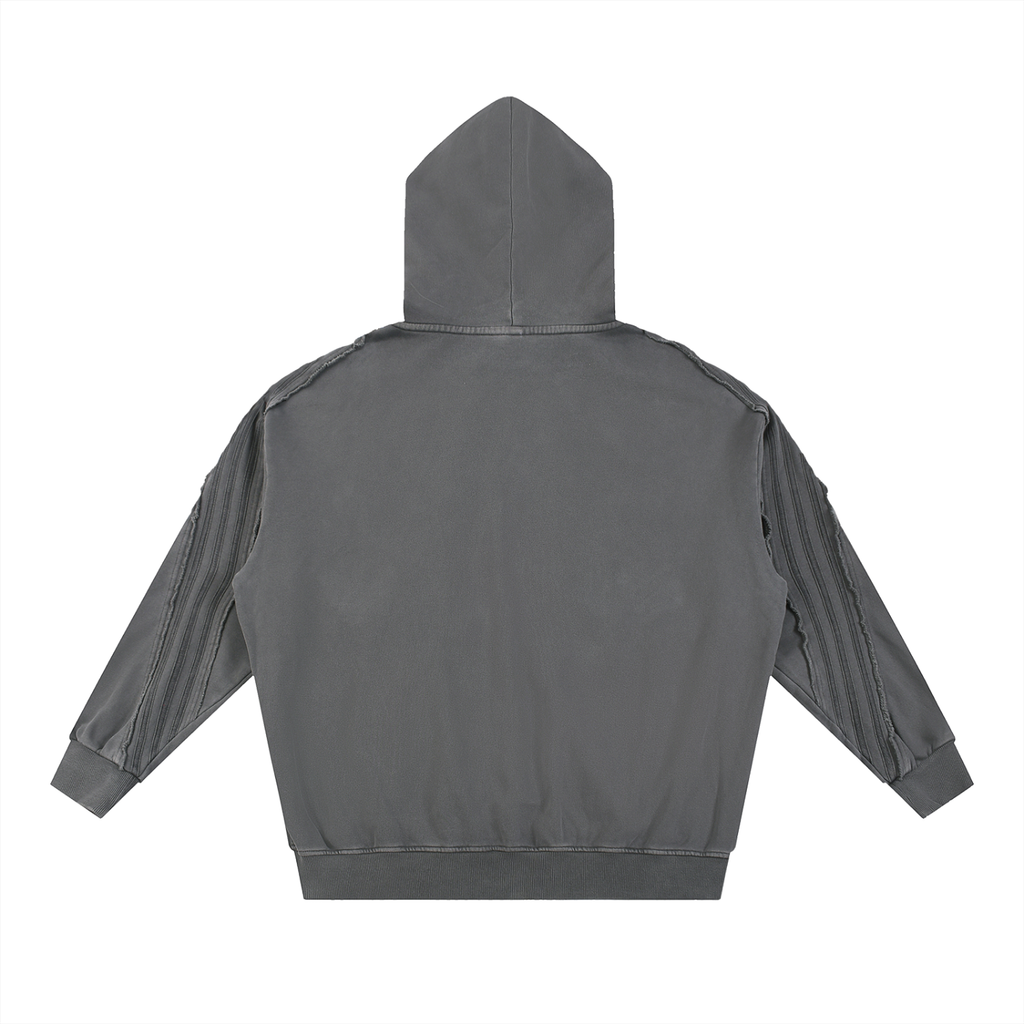Snow Washed Tape Raw Edge Zip Hoodie - LavishKings