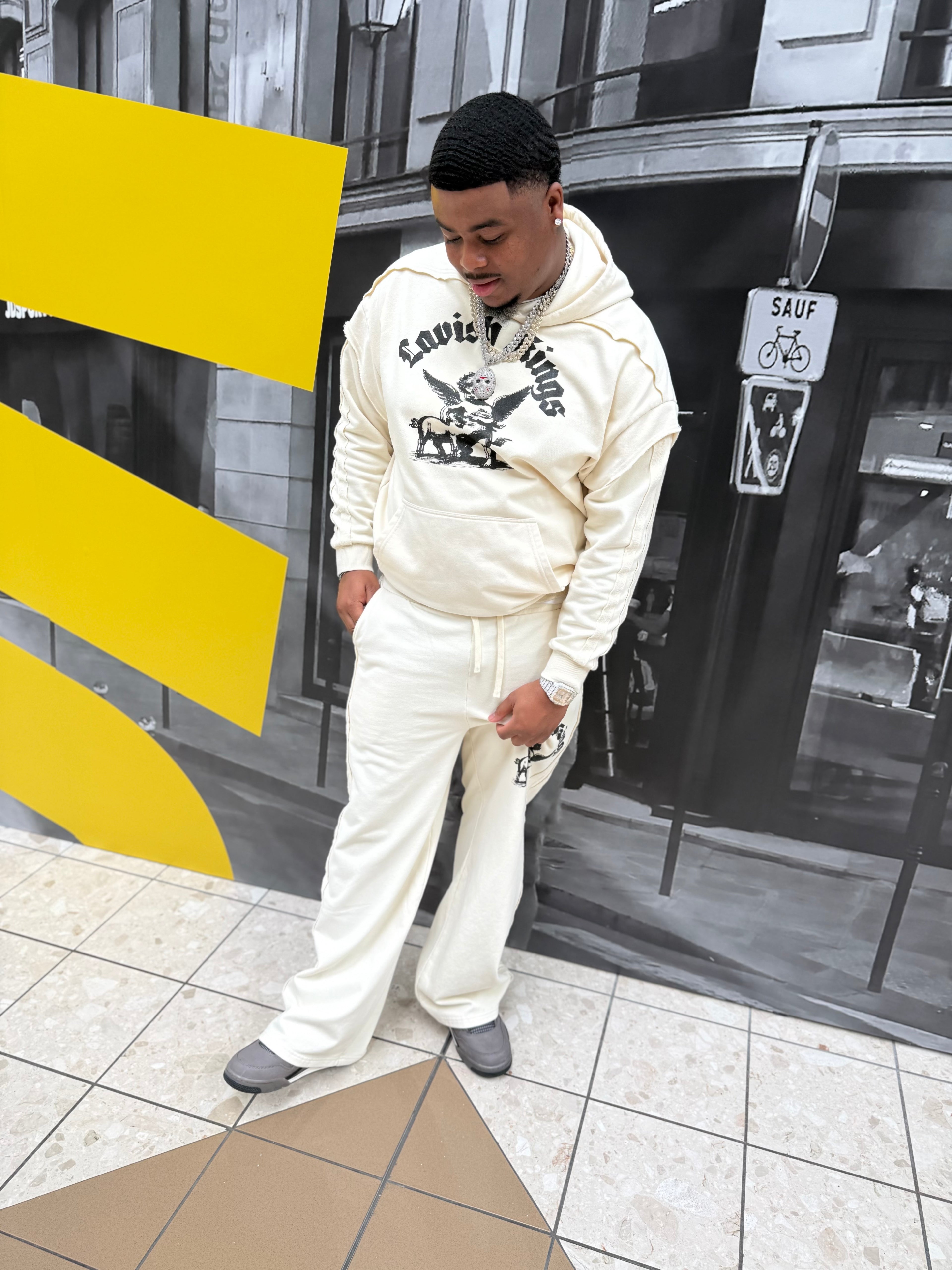 Contrast Tape Raw Edge Double Layered Hoodie - LavishKings