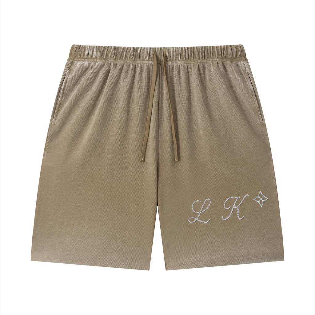 Unisex Vintage Wash Sunfade Waffle Raw Hem Shorts