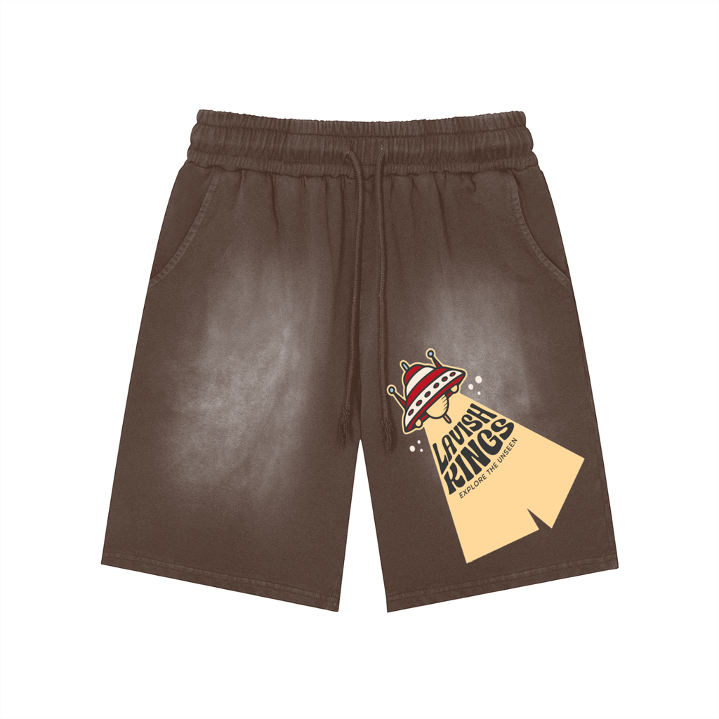 Rectangle Patch Monkey Washed Shorts - LavishKings