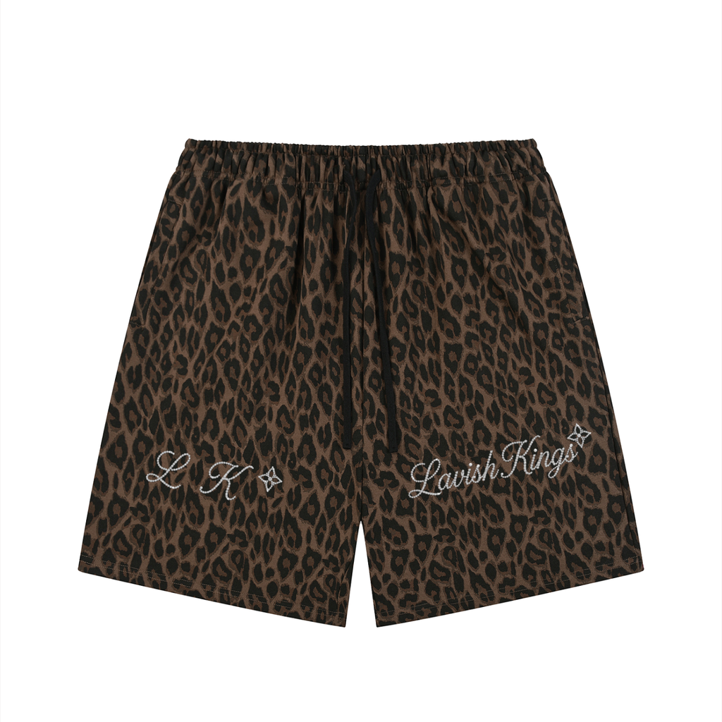 Unisex Heavyweight Leopard Drawstring Shorts