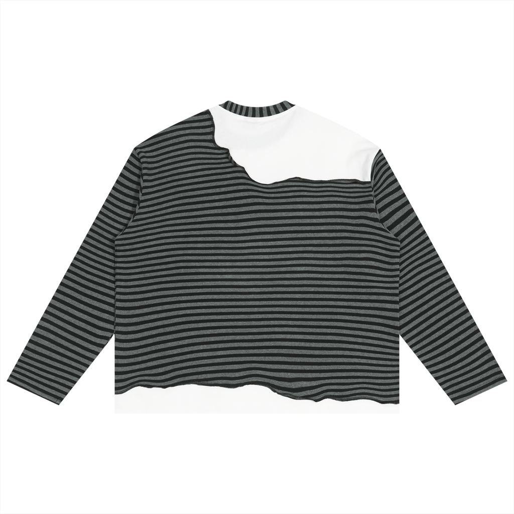Unisex Striped Panel Boxy Long Sleeve T-Shirt